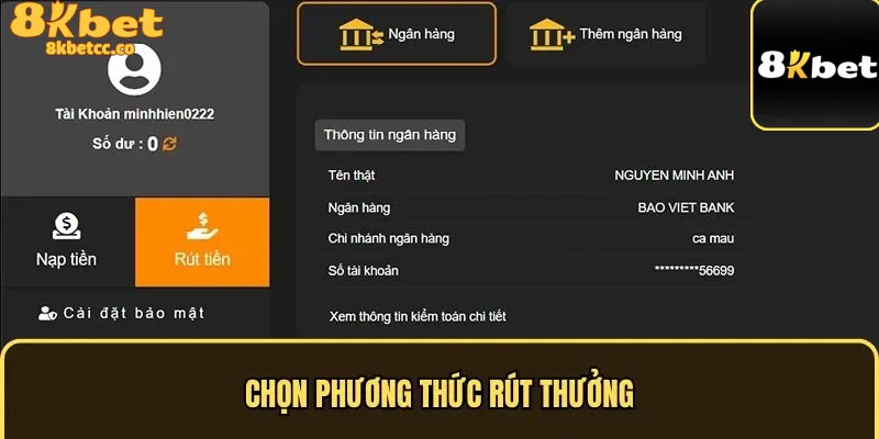 Quy trình rút tiền thưởng 8kbet